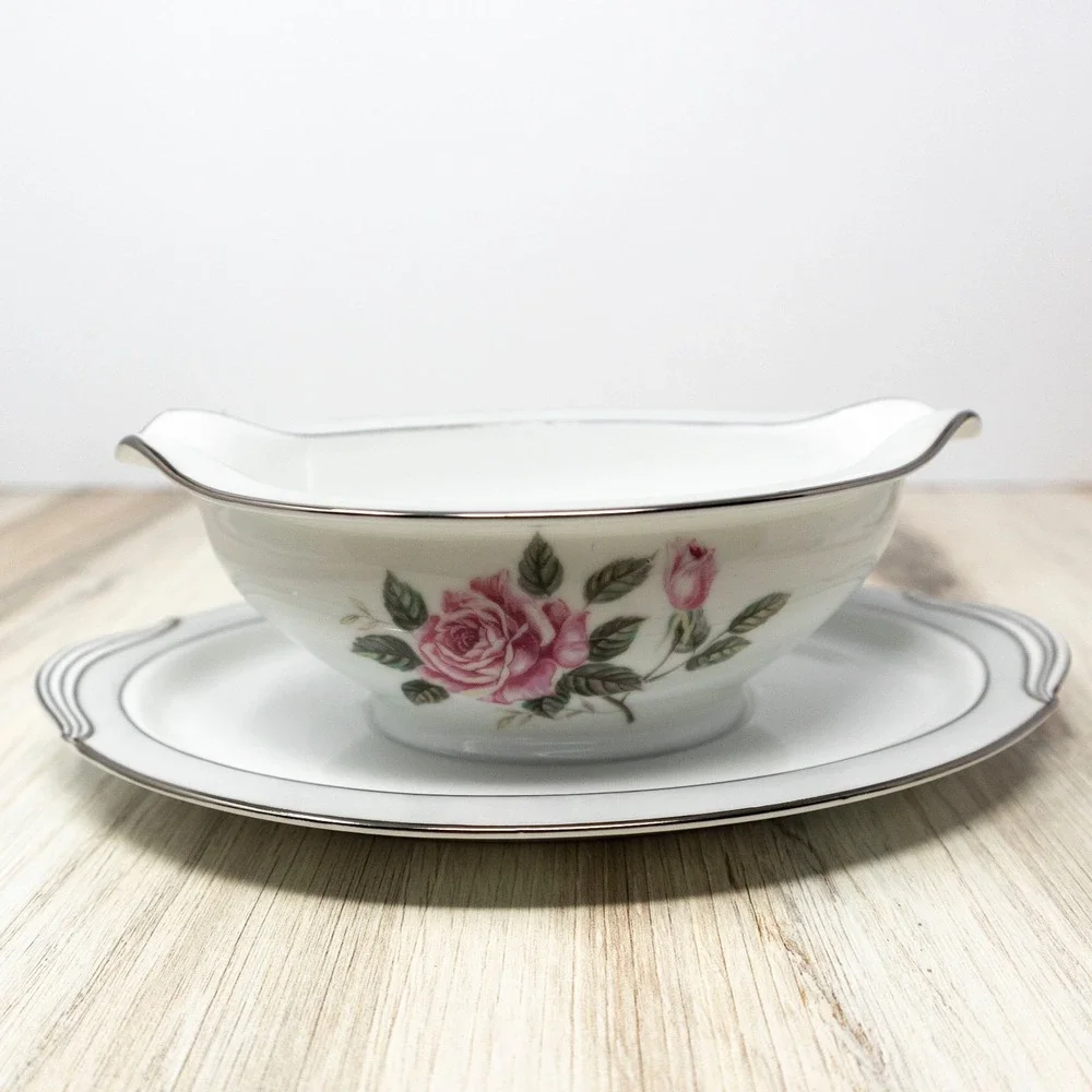 Vintage Noritake China Arlington Gravy Bowl Boat Pink Roses Japan Discontinued